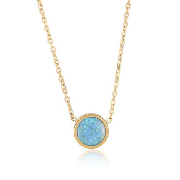 Gold Plated Opal Pendant Necklace Elegant Vintage Handmade Chain - Picture 2 of 8